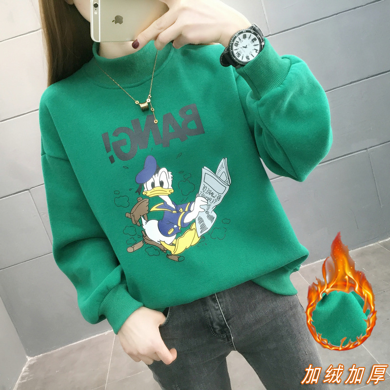 Half Turtleneck Sweatshirt for Women 2024 New Autumn and Winter Loose K-Style Fleece-Lined White Thickeneded Winter Top Jacket Trendy Ins