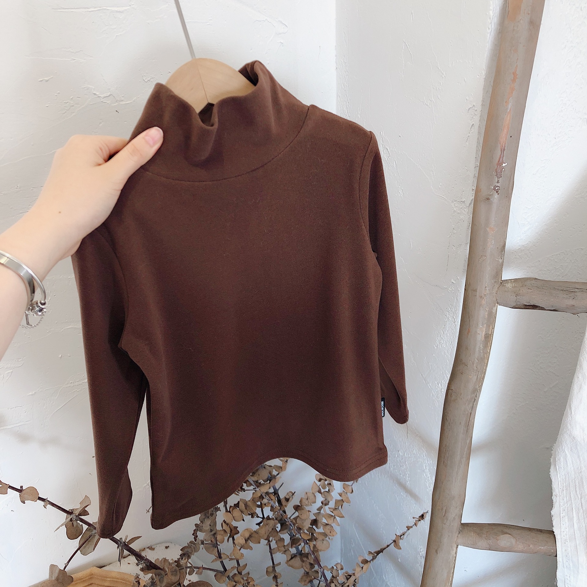 Artículo en liquidación: Camiseta interior para niñas, modelo 2025, camiseta interior de manga larga con cuello alto y color liso para bebés.