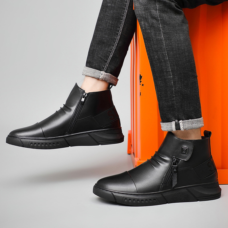 Botas de cuero de caña alta para hombre, botas Chelsea de cuero genuino, zapatos de cuero de moda al por mayor, zapatos antideslizantes de moda para hombre