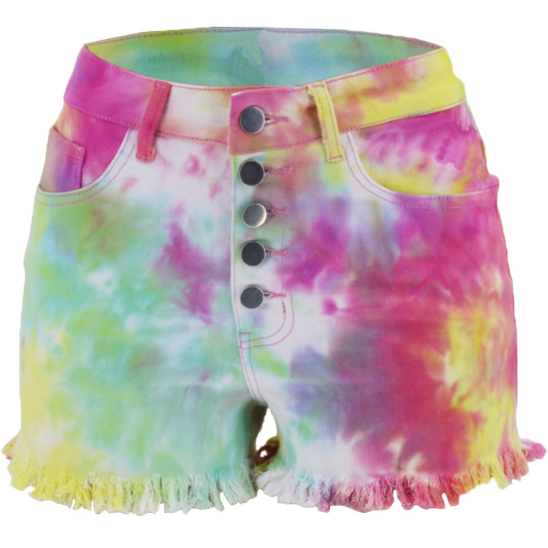 Primavera 2023 celebridad de Internet en stock tie-dyed vaina apretado en stock suministro directo Amazon deseo pantalones cortos de mezclilla de las mujeres