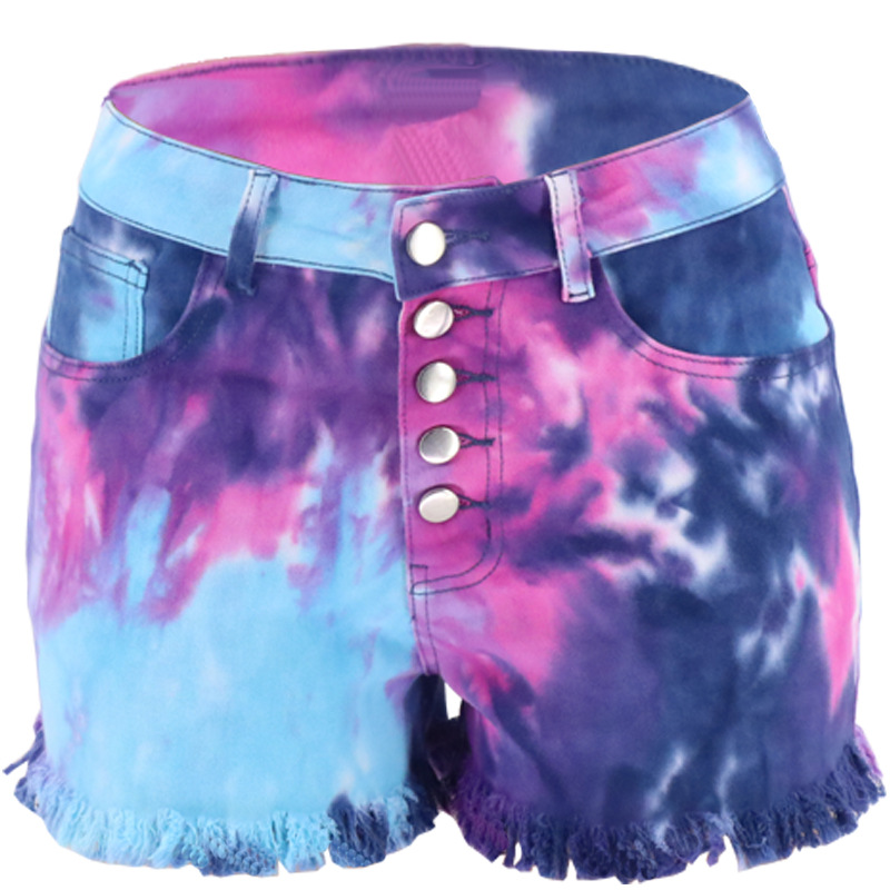 Primavera 2023 celebridad de Internet en stock tie-dyed vaina apretado en stock suministro directo Amazon deseo pantalones cortos de mezclilla de las mujeres