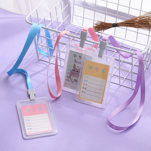 Campus student card holder double-sided transparent with lanyard ID PVC name tag bus card access control ID card holder