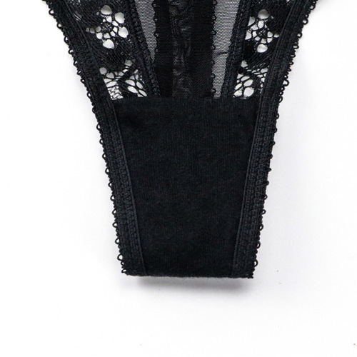European and American sexy lace thong women's transparent hollow women's T-pants underwear women's temptation low-waist black lace