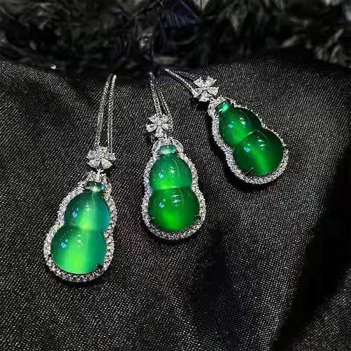 Chalcedony gourd wholesale s925 silver inlaid gourd pendant chalcedony jade pendant live supply wholesale