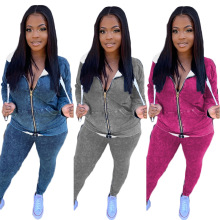 DY6634 欧美女装亚马逊wish个性印花拉链秋冬新款休闲运动套装