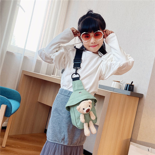 Children's Bags  Winter New Crossbody Bag Cute Bear Chest Bag Korean Style Mini Canvas Bag Trendy for Boys and Girls