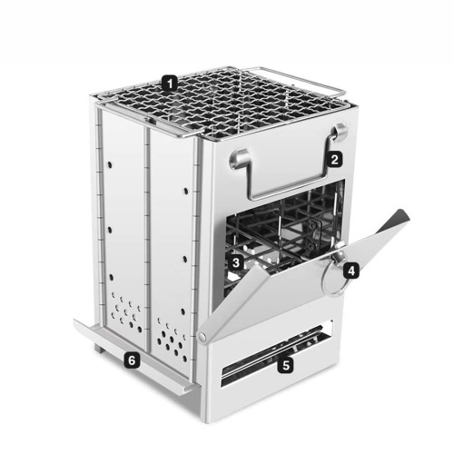 Liftable square wood stove stainless steel folding barbecue outdoor camping barbecue grill charcoal campfire grill