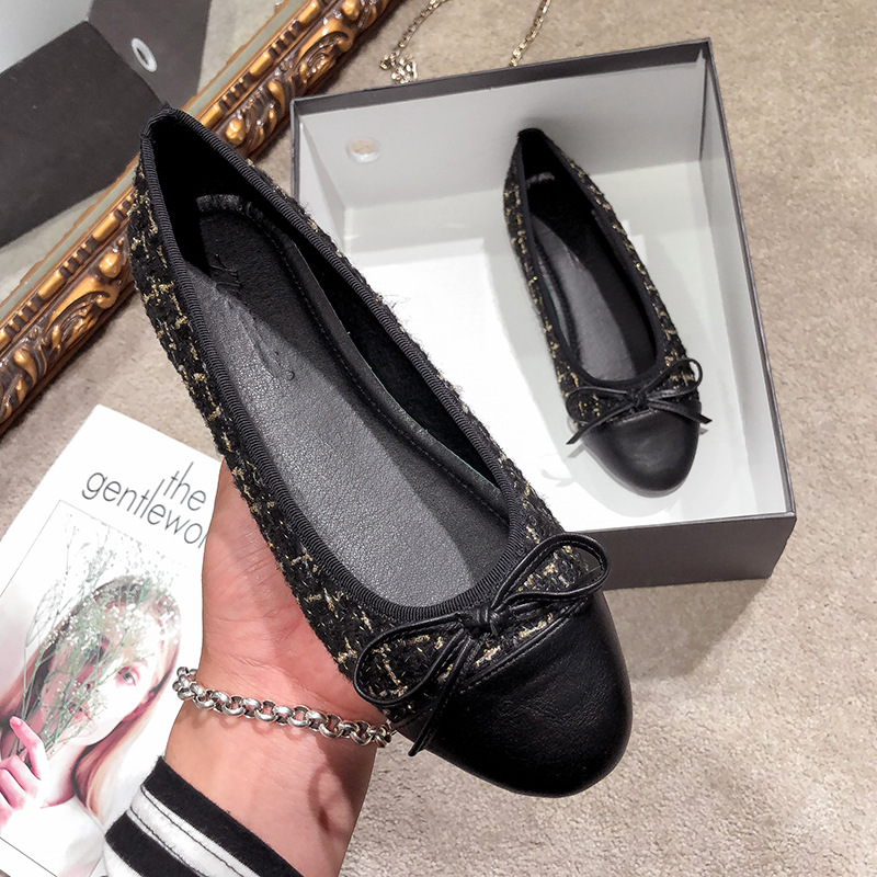 2023 primavera nueva boca baja celebridad de Internet estilo Chanel zapatos de una sola capa zapatos de guisantes de fondo suave de las mujeres zapatos planos tallas grandes zapatos de mujer 41-43