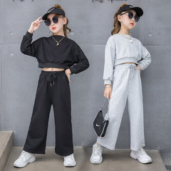 女の子のスーツ春秋の服の新型の中で大きい子供の洋気の短い長袖のガードルの広足のズボンの子供の2つのセット