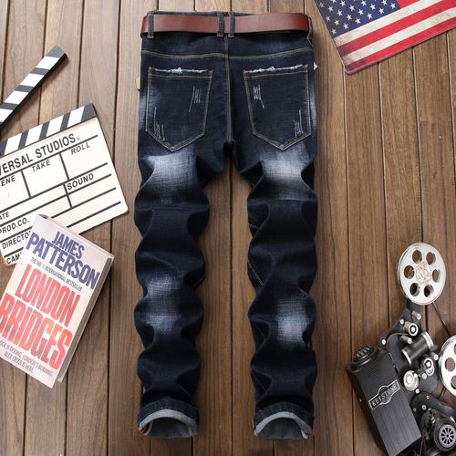 Autumn/Winter Men's Korean Style Tapered Stretch Versatile Casual Straight Leg Embroidered Print Jeans Trend