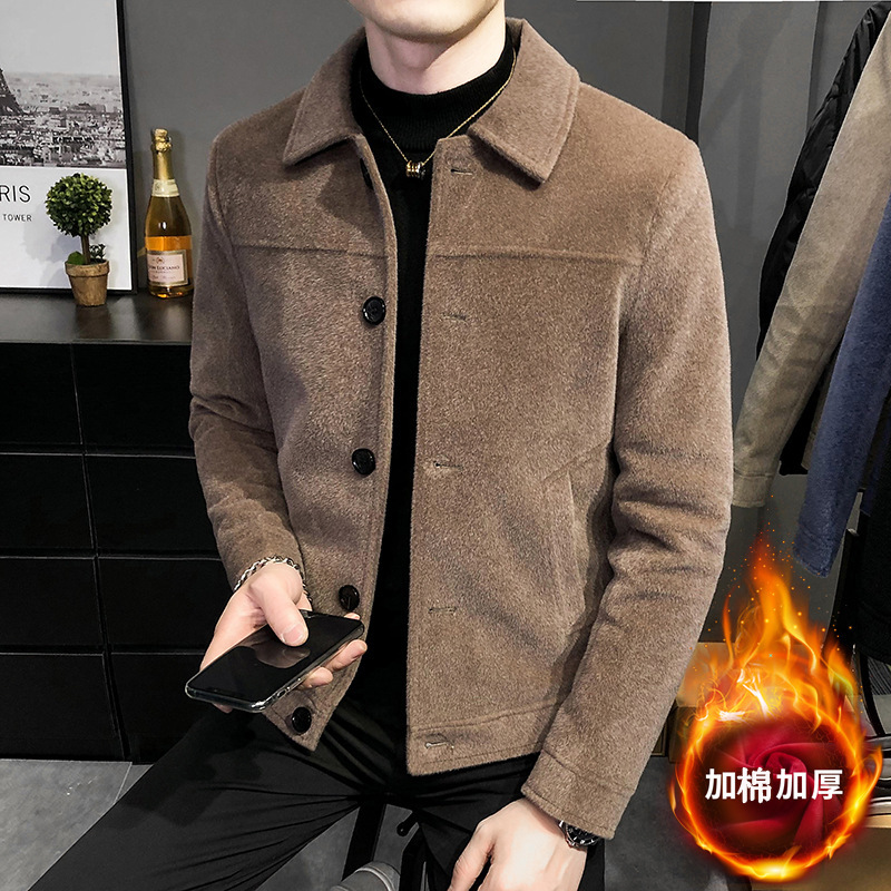 Men's Short Woolen Coat Autumn and Winter New Korean Style Slim Fit Lapel Jacket Fashionable Thickened Woolen Coat for Men