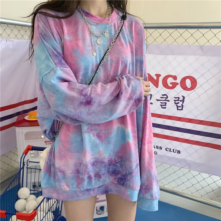 Southeast Asia 2023 Early Autumn New Loose-Fitting Fashionable Versatile Tie-Dye Round-Neck Mid-Length Sweatshirt Jacket for Women Trendy Ins Southeast Asia 2023 Early Autumn New Loose-Fitting Fashionable Versatile Tie-Dye Round-Neck Mid-Length Sweatshirt Jacket for Women Trendy Ins