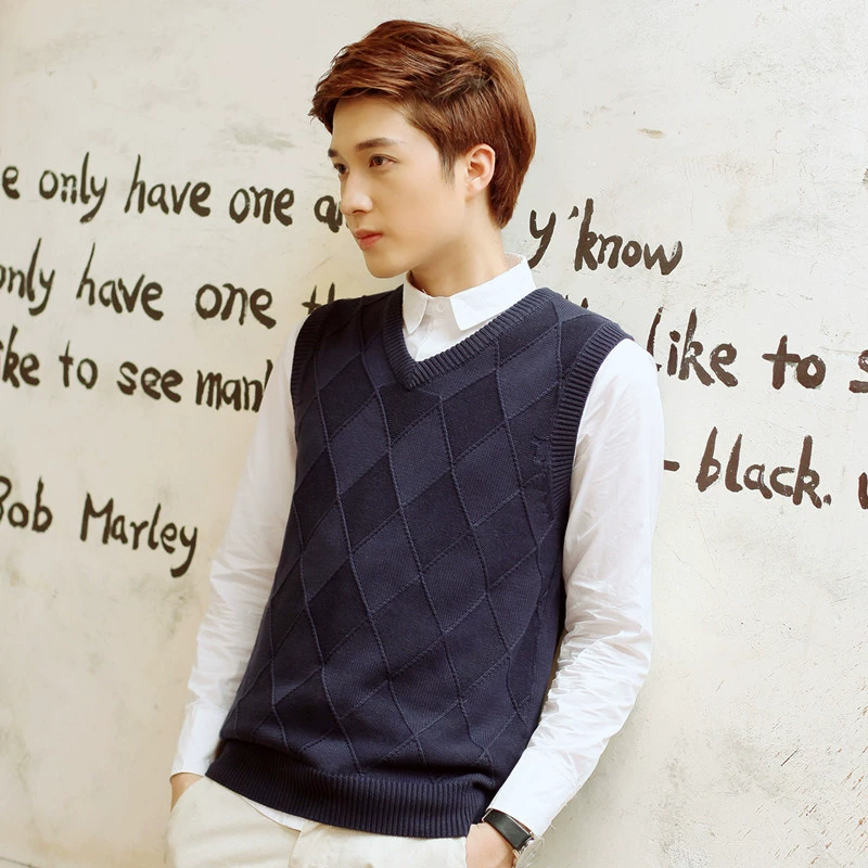 Мужской приталенный шерстяной жилет Fan Zhuos с V-образным вырезом, однотонный вязаный шерстяной жилет, мужской свитер без рукавов, жилет, мужской