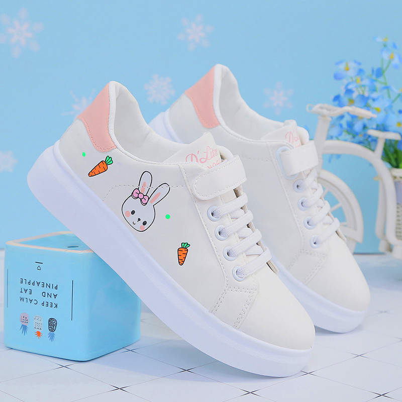 Zapatos de niña 2021 Nueva moda Zapatillas de deporte de primavera y otoño de moda para niños medianos y grandes zapatillas de deporte inferiores suaves zapatos blancos para niños moda