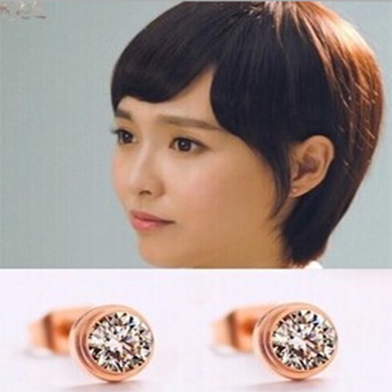 E5-208饰品批发同款明星精致超闪单钻耳钉 钛钢百搭耳饰