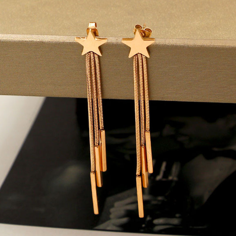 Pendientes E5-202c estilo coreano, estrella de cinco puntas, tres círculos, cadena de serpiente, borla cuadrada, pendientes de moda para mujer
