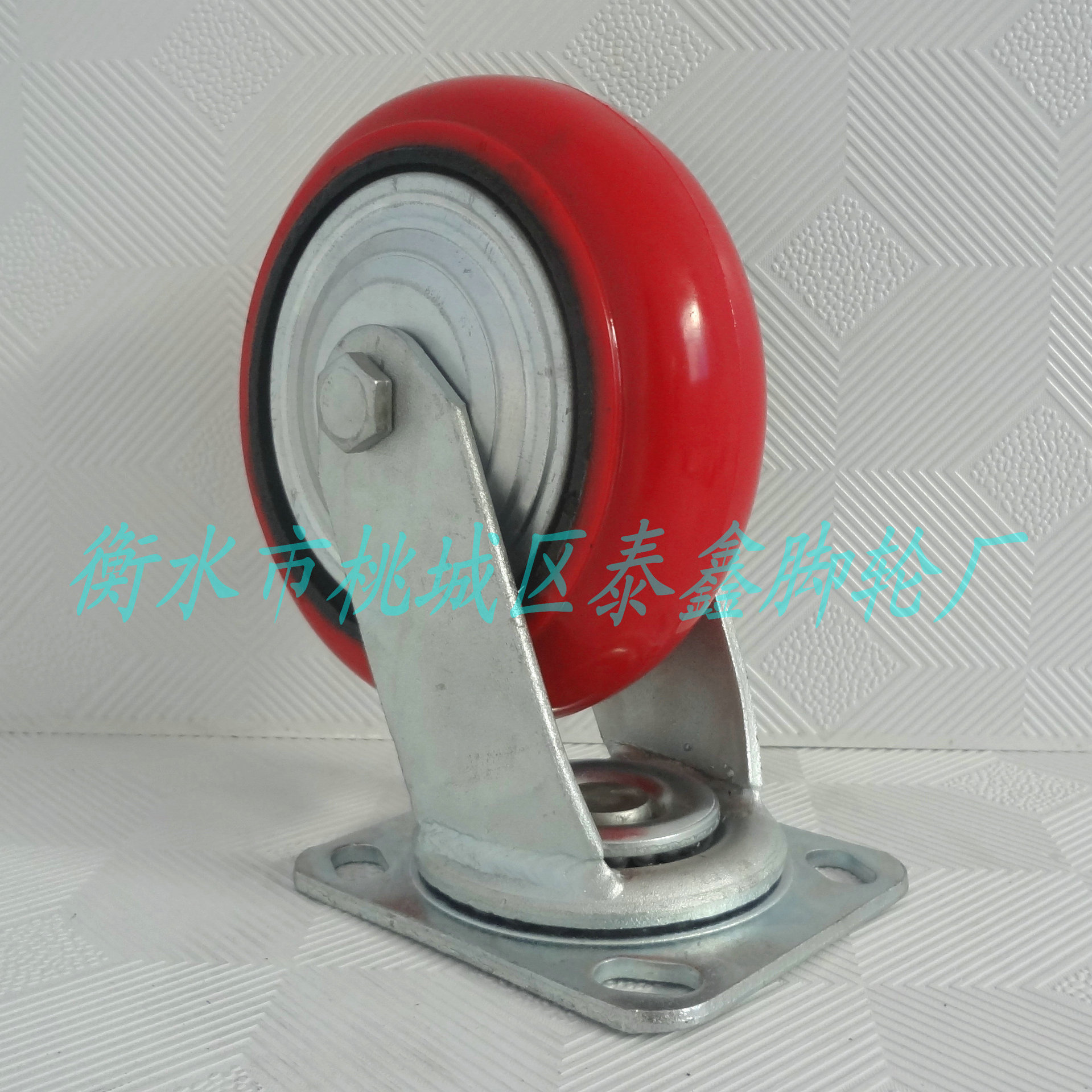 6寸重型红色刹车轱辘铁芯聚酯韩式脚轮工业轮重型脚轮静音无噪