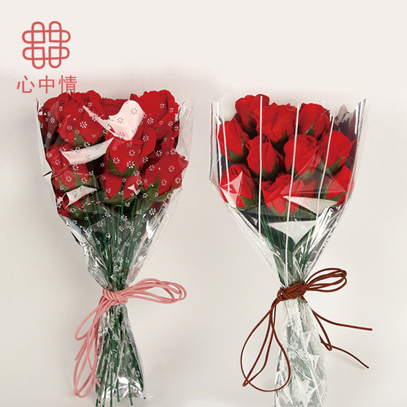 心中情 花束包装袋 半透明OPP雾面花袋单只多只玫瑰花包装袋 星袋