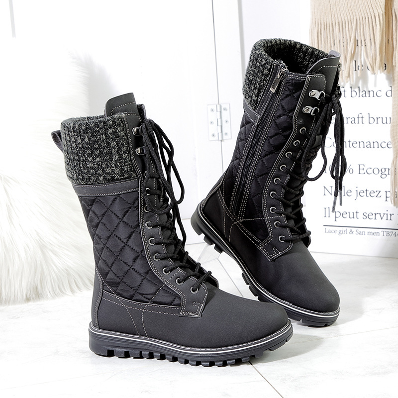 BUFFIE Winter Amazon nuevo tubo alto más terciopelo cálidas botas de nieve de tacón bajo para mujer cabello de una pieza cómodo y versátil
