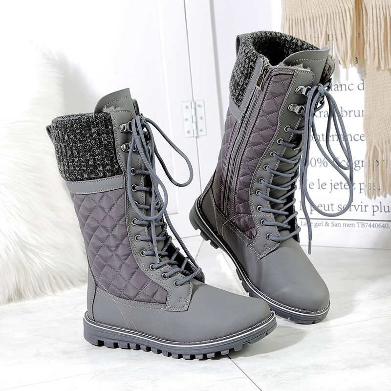BUFFIE Winter Amazon nuevo tubo alto más terciopelo cálidas botas de nieve de tacón bajo para mujer cabello de una pieza cómodo y versátil