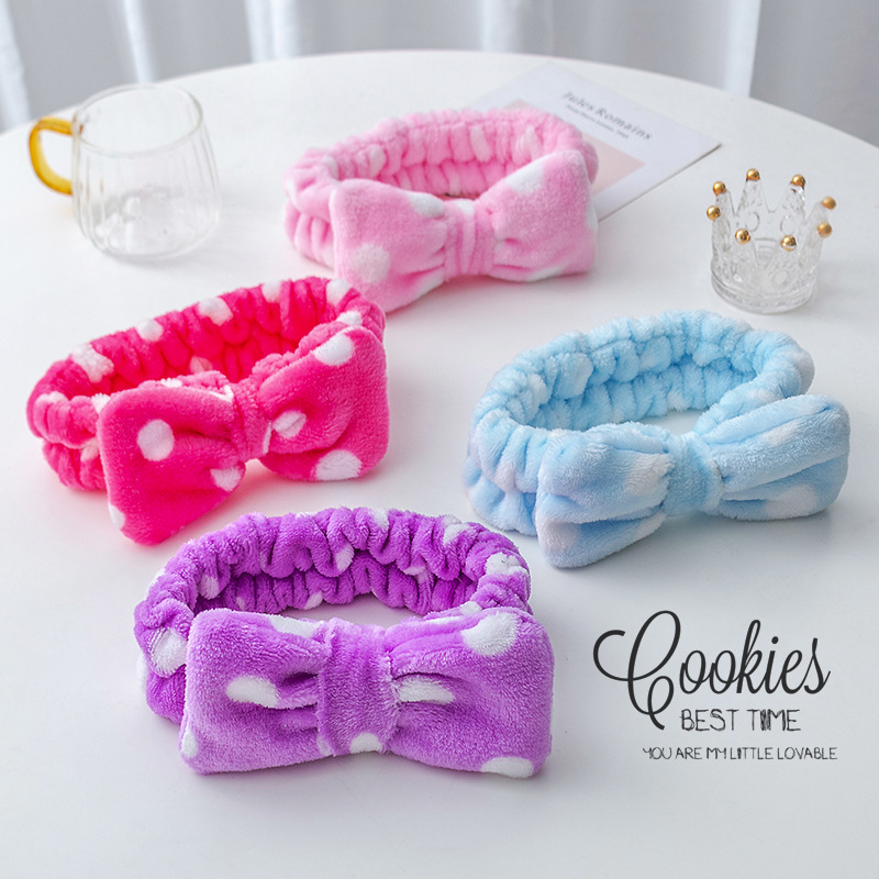 Korean Style Cute Dot Striped Headband Bow Hair Band Plush Hair Accessories Face Wash Hair Band Makeup Mask