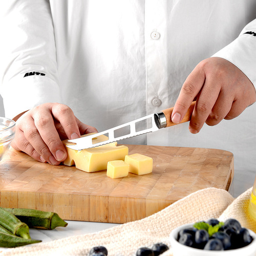 Wooden handle kitchen gadgets small kitchenware set baking set pizza cheese knife stainless steel egg beater