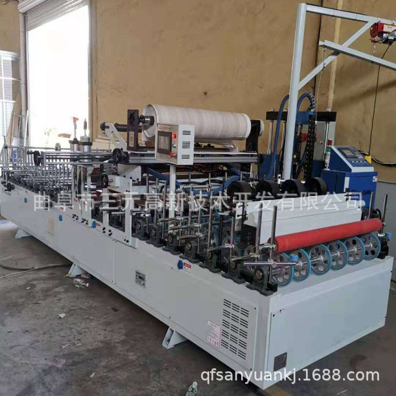 三元窗台板木塑板天然木皮覆膜机 波浪板集成墙板线条包覆机