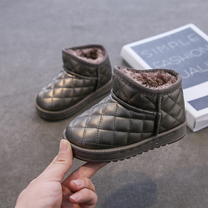 Chaussures d'hiver épaisses et imperméables en cuir de coton pour bébé garçons et filles, bottes courtes, chaussures pour enfants_voghion.com