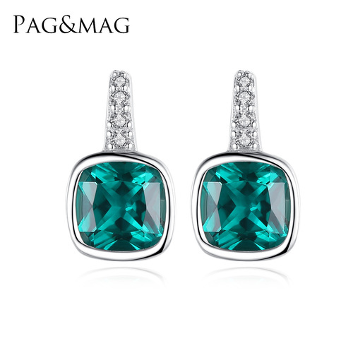 PAG&MAG Women's S925 sterling silver earrings simple square artificial colorful treasure Korean style temperament personalized earrings