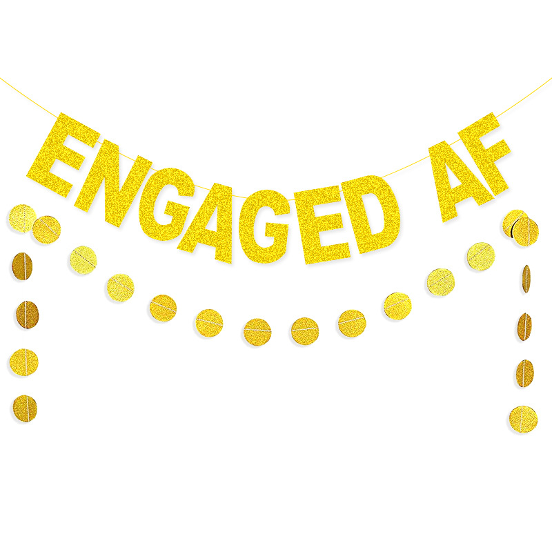 Europa y América del banquete de boda decoración suministro directo la fábrica cadena redonda bandera ENGAGED AF oro Glitter Garland