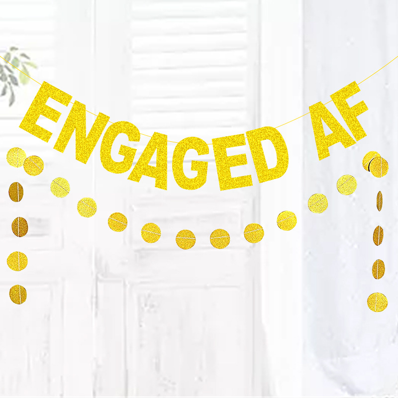 Europa y América del banquete de boda decoración suministro directo la fábrica cadena redonda bandera ENGAGED AF oro Glitter Garland