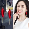 Trend silver needle, red fashionable long earrings with tassels, silver 925 sample, internet celebrity, flowered