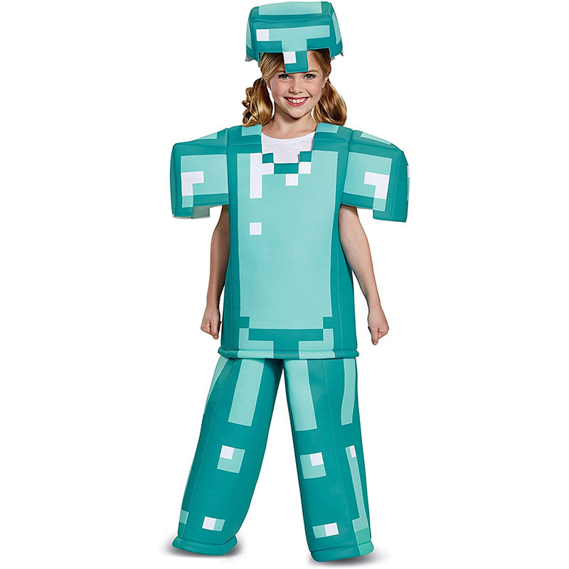 Disfraces de actuación infantiles de Minecraft para Halloween, con armadura de diamantes de Minecraft.