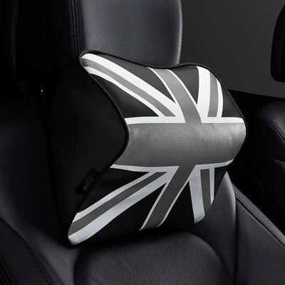 Headrest Car Neck Pillow Car Space - leather-gray-black-rice-flag-triangle-pillow-1