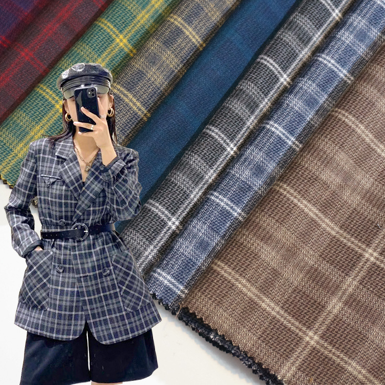 现货TR色织弹力格子布 秋冬西装外套格子面料 时尚女装休闲服布料