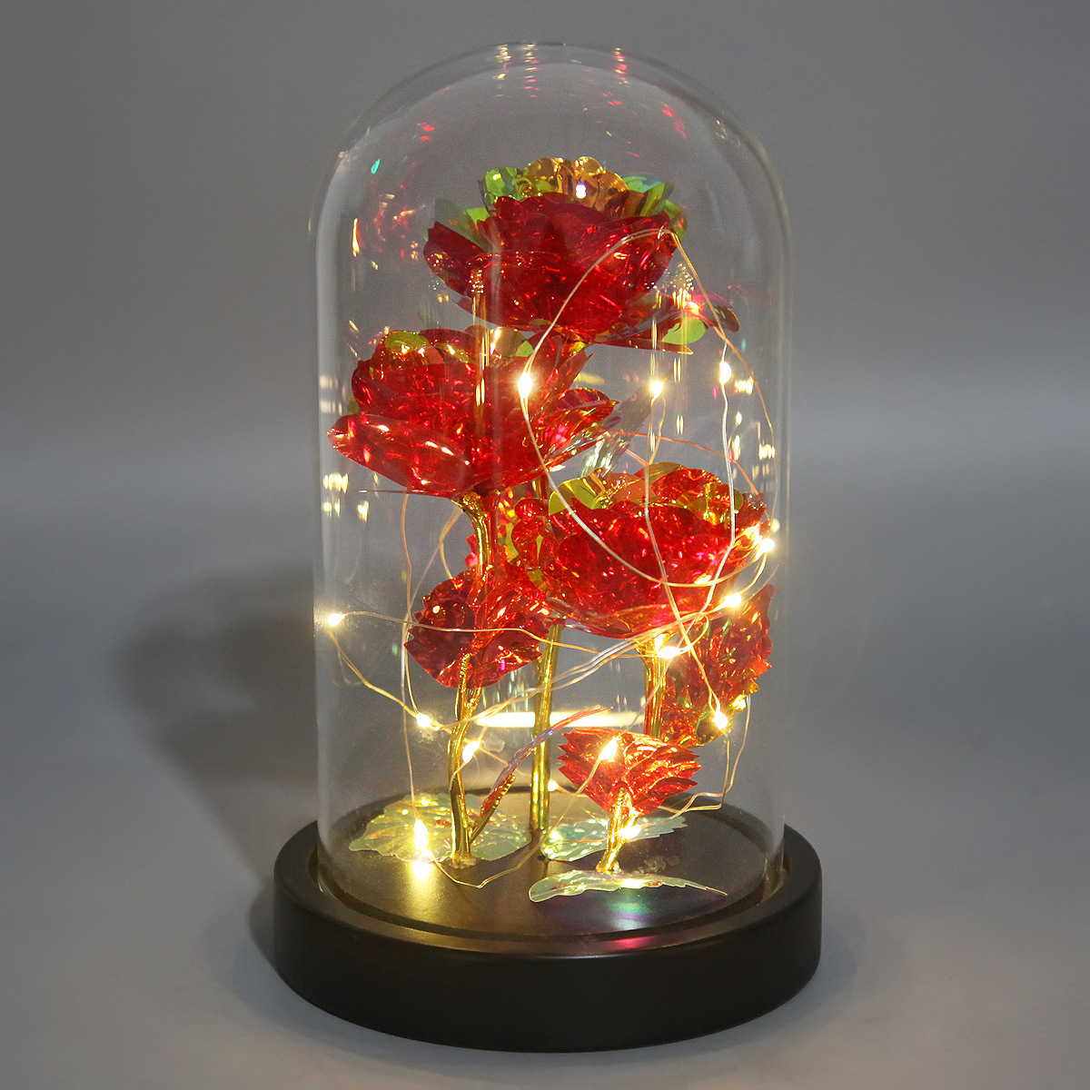 Productos de la fábrica 24K3 cabeza color hoja oro flor cubierta cristal Rosa Luz LED regalo del Día San Valentín decoración en stock al por mayor