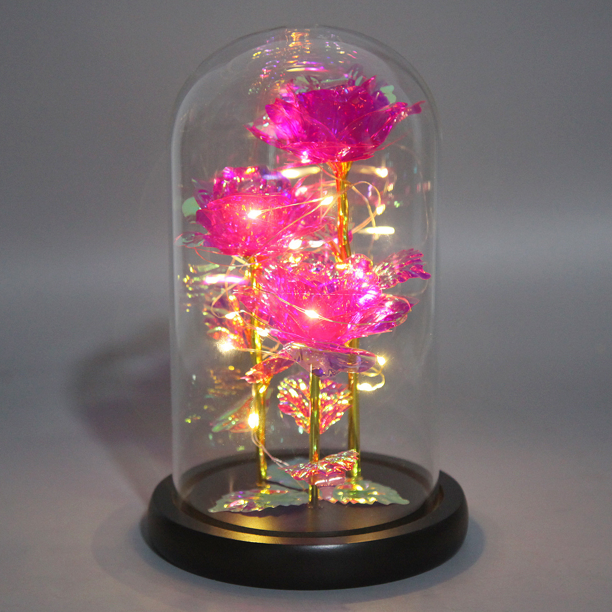 Productos de la fábrica 24K3 cabeza color hoja oro flor cubierta cristal Rosa Luz LED regalo del Día San Valentín decoración en stock al por mayor