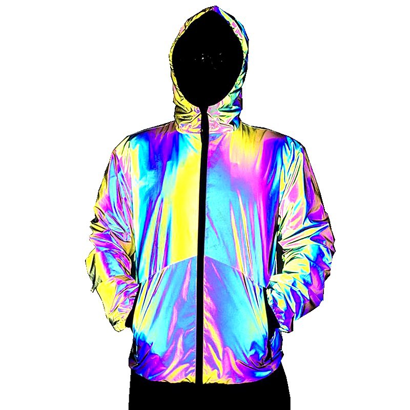 Men's Clothing rainbow color reflective jacket fashion large size colorful luminous jacket_voghion.com