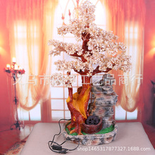 新款黄水晶发财树摇钱树水晶树流水抽水泵镇宅田园风家居摆件批发