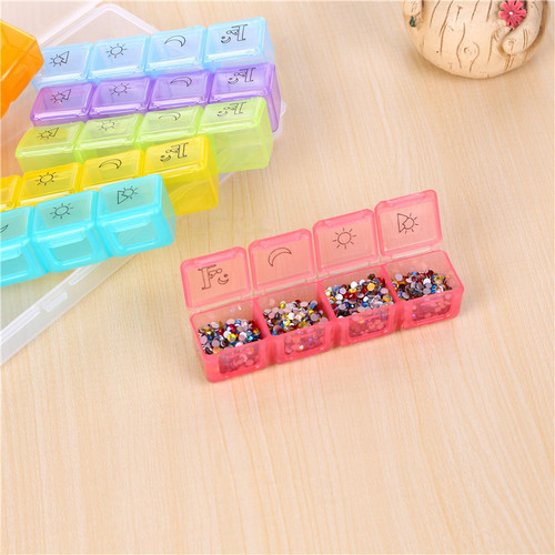 Large 28-grid plastic pill box for the elderly portable dispensing tool colorful divided one-week pill box manicure storage box