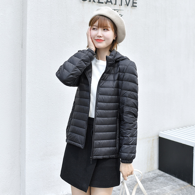 Lightweight Down Jacket Women's Short 2024 Winter Hat-off Fashionable Slim-fit Hooded Stand Collar Women's Thin Jacket