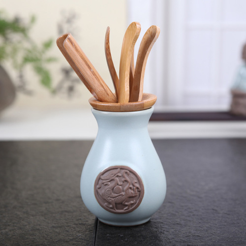 Celadon Ge Kiln Tea Ceremony Six Gentlemen Set Creative Ru Kiln Tea Set Accessories Tea Cylinder Bamboo Tea Spoon One Piece Dropshipping