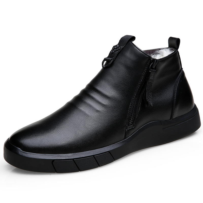 Botas de cuero de lana altas de cuero genuino de invierno zapatos de algodón para hombres Chelsea zapatos de hombre de piel de vaca caliente con forro polar para hombres 45 zapatos de cuero