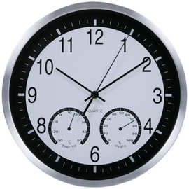 亚马逊热卖一件代发12寸简约时尚温湿度挂钟金属家居装饰创意钟表