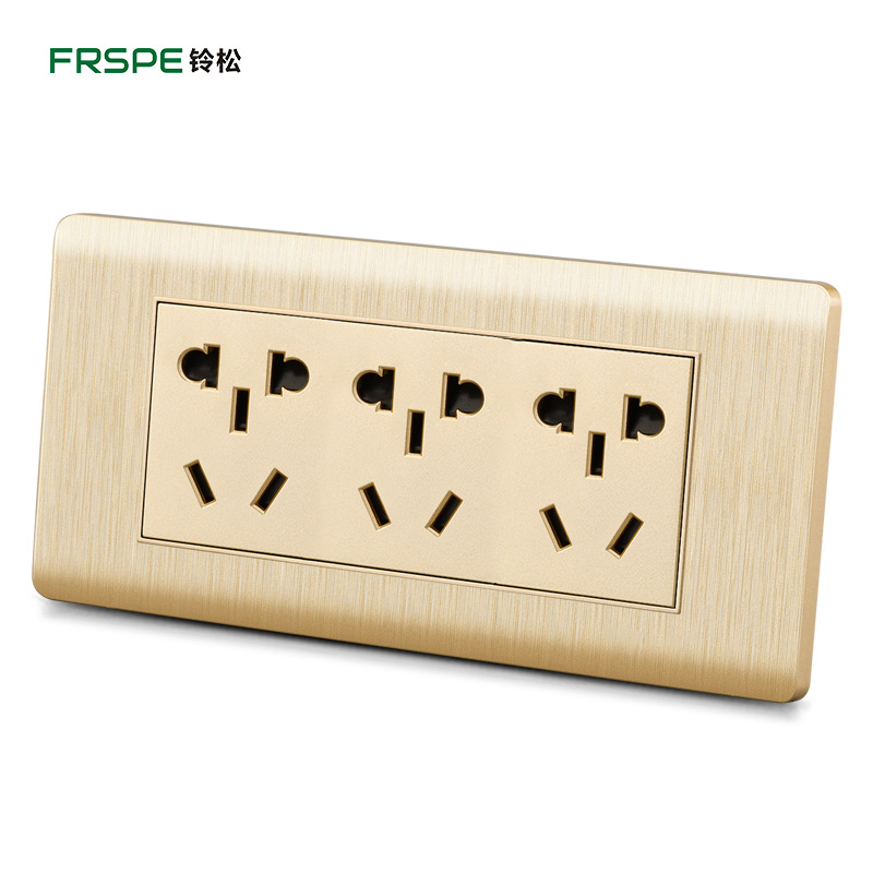 118 tipo panel de enchufe del interruptor de oro champán panel de interruptor de enchufe de la fila de tres posiciones caja media 15-agujero socket