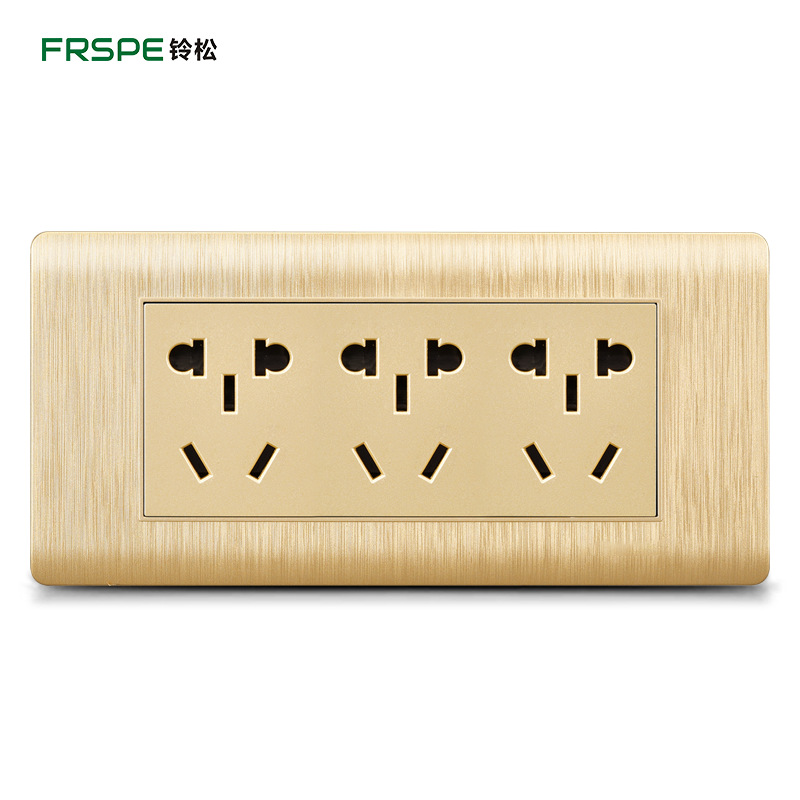 118 tipo panel de enchufe del interruptor de oro champán panel de interruptor de enchufe de la fila de tres posiciones caja media 15-agujero socket
