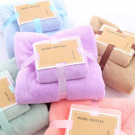 珊瑚绒浴巾套巾家用便宜毛巾子母套装沙滩巾干发巾吸水赠品地摊