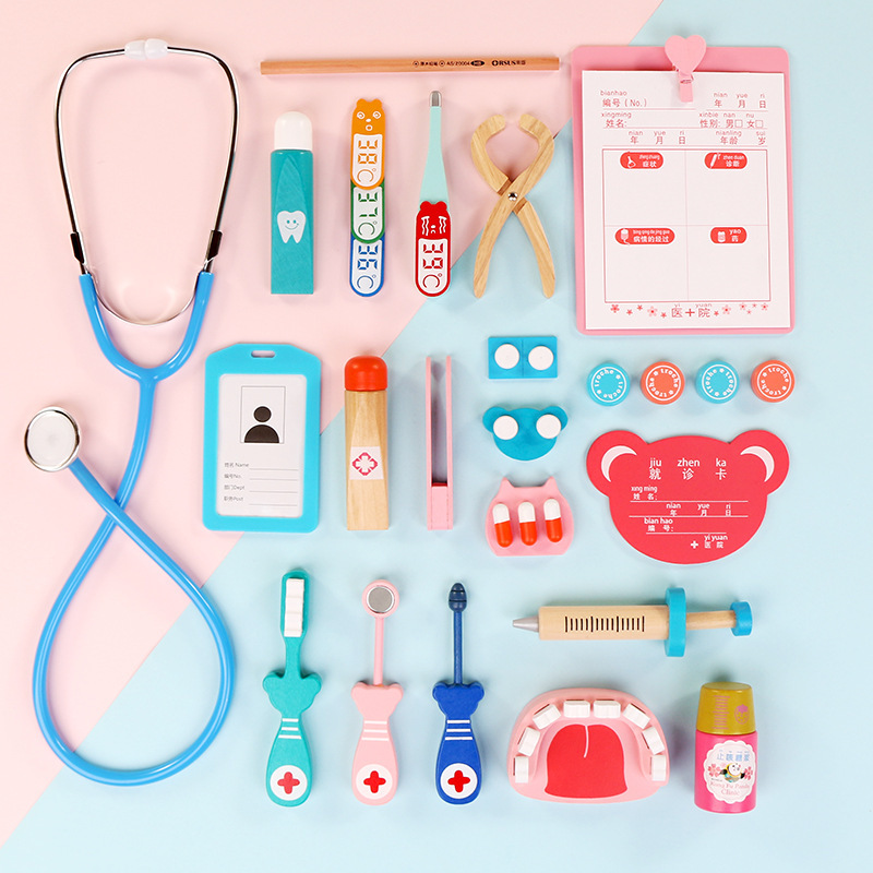 Children's doctor toy accessories small nurse injection tool wooden simulation medicine box boys and girls baby play house