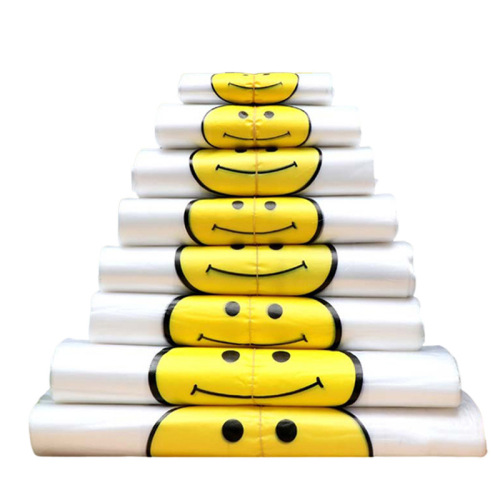 Shopping bag transparent smiley face plastic bag fruit stall supermarket shopping takeaway packaging vest bag handbag wholesale