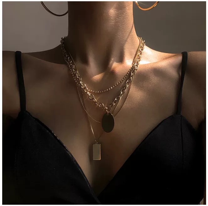 European and American Style Titanium Steel Necklace ins Cold Style Clavicle Chain Multi-Layer Overlapped Neck Chain Garden Brand Pendant Woolen Chain for Women